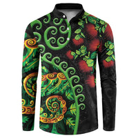 New Zealand Koru Plants and Pohutukawa Button Sweatshirt Maori Tattoo Pattern