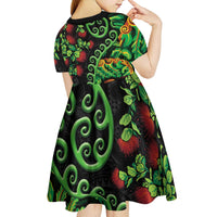 New Zealand Koru Plants and Pohutukawa Kid Short Sleeve Dress Maori Tattoo Pattern
