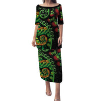 New Zealand Koru Plants and Pohutukawa Puletasi Maori Tattoo Pattern