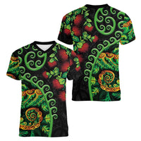 New Zealand Koru Plants and Pohutukawa Women V-Neck T-Shirt Maori Tattoo Pattern