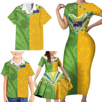 Cook Islands Language Week Family Matching Short Sleeve Bodycon Dress and Hawaiian Shirt Tatau Pattern and Rarotongan Alphabet - Polynesian Pride