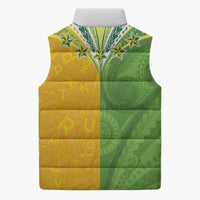 Cook Islands Language Week Sleeveless Puffer Jacket Tatau Pattern and Rarotongan Alphabet - Polynesian Pride
