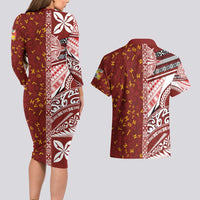 Tonga Language Week Couples Matching Long Sleeve Bodycon Dress and Hawaiian Shirt Ngatu Pattern and Tongan Alphabet - Polynesian Pride