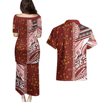 Tonga Language Week Couples Matching Puletasi and Hawaiian Shirt Ngatu Pattern and Tongan Alphabet - Polynesian Pride
