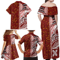 Tonga Language Week Family Matching Off Shoulder Maxi Dress and Hawaiian Shirt Ngatu Pattern and Tongan Alphabet - Polynesian Pride