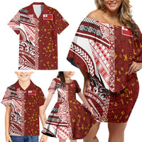 Tonga Language Week Family Matching Off Shoulder Short Dress and Hawaiian Shirt Ngatu Pattern and Tongan Alphabet - Polynesian Pride