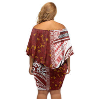 Tonga Language Week Family Matching Off Shoulder Short Dress and Hawaiian Shirt Ngatu Pattern and Tongan Alphabet - Polynesian Pride