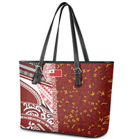 Tonga Language Week Leather Tote Bag Ngatu Pattern and Tongan Alphabet - Polynesian Pride