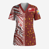 Tonga Language Week Scrub Top Ngatu Pattern and Tongan Alphabet - Polynesian Pride