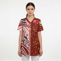 Tonga Language Week Scrub Top Ngatu Pattern and Tongan Alphabet - Polynesian Pride