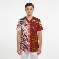 Tonga Language Week Scrub Top Ngatu Pattern and Tongan Alphabet - Polynesian Pride