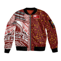 Tonga Language Week Sleeve Zip Bomber Jacket Ngatu Pattern and Tongan Alphabet - Polynesian Pride