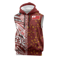 Tonga Language Week Sleeveless Hoodie Ngatu Pattern and Tongan Alphabet - Polynesian Pride