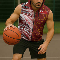 Tonga Language Week Sleeveless Zip Hoodie Ngatu Pattern and Tongan Alphabet - Polynesian Pride