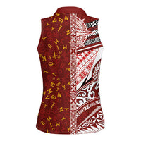 Tonga Language Week Women Sleeveless Polo Shirt Ngatu Pattern and Tongan Alphabet - Polynesian Pride