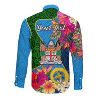 Personalised Malampa Fiji Day Long Sleeve Button Shirt Tropical Plants Mix Polynesian and Tapa Pattern LT03 - Polynesian Pride