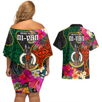 Penama Day Couples Matching Off Shoulder Short Dress and Hawaiian Shirt Proud To Be A Ni-Van Beauty Pacific Flower LT03 - Polynesian Pride