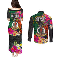 Penama Day Couples Matching Puletasi Dress and Long Sleeve Button Shirts Proud To Be A Ni-Van Beauty Pacific Flower LT03 - Polynesian Pride