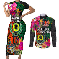 Penama Day Couples Matching Short Sleeve Bodycon Dress and Long Sleeve Button Shirts Proud To Be A Ni-Van Beauty Pacific Flower LT03 Black - Polynesian Pride