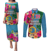 Sanma Day Couples Matching Puletasi Dress and Long Sleeve Button Shirts Proud To Be A Ni-Van Beauty Pacific Flower LT03 Blue - Polynesian Pride