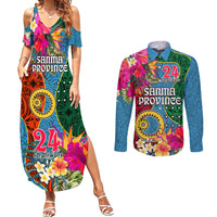 Sanma Day Couples Matching Summer Maxi Dress and Long Sleeve Button Shirts Proud To Be A Ni-Van Beauty Pacific Flower LT03 Blue - Polynesian Pride