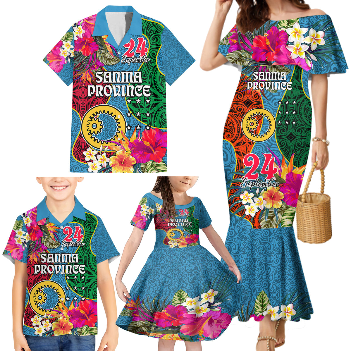 Sanma Day Family Matching Mermaid Dress and Hawaiian Shirt Proud To Be A Ni-Van Beauty Pacific Flower LT03 Blue - Polynesian Pride