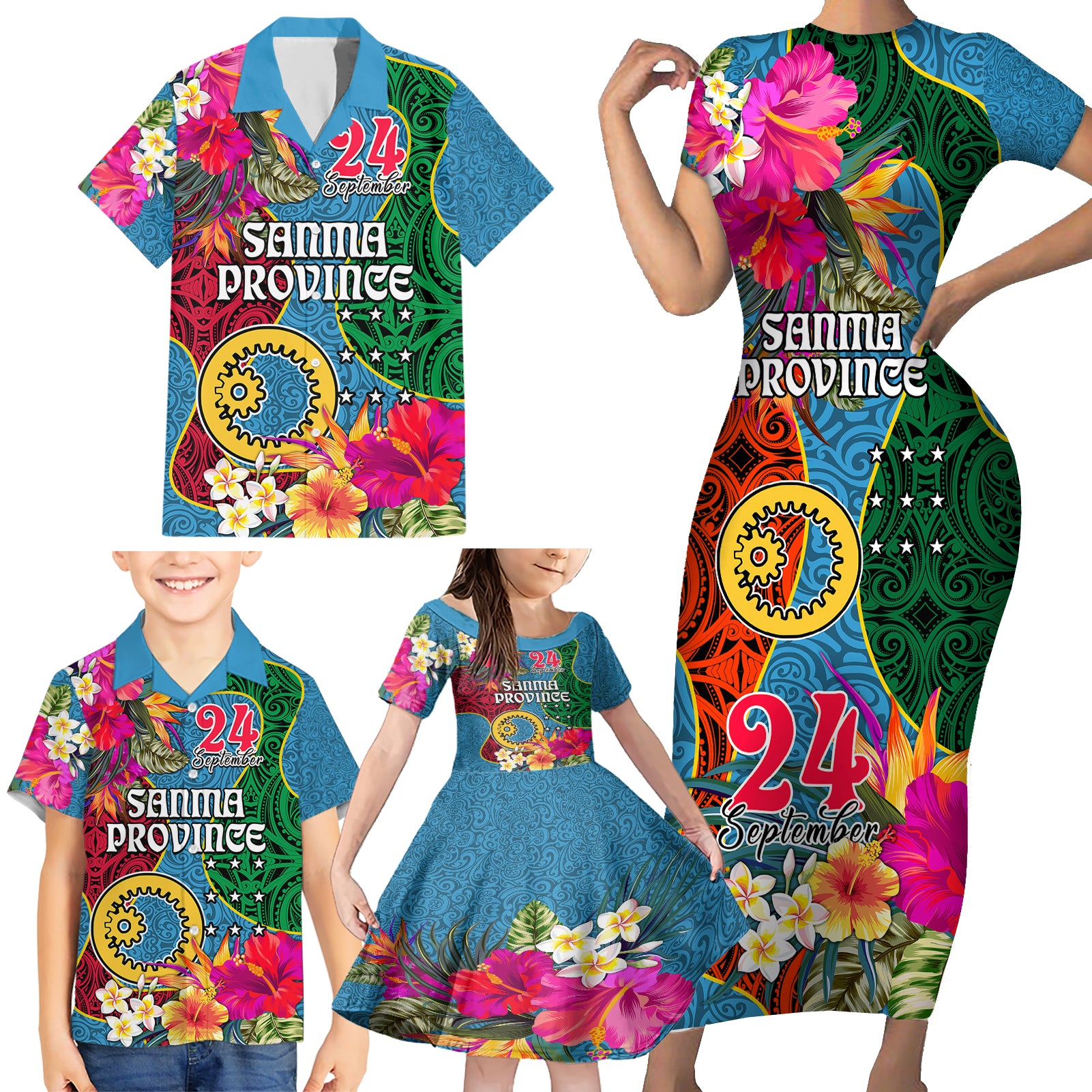 Sanma Day Family Matching Short Sleeve Bodycon Dress and Hawaiian Shirt Proud To Be A Ni-Van Beauty Pacific Flower LT03 Blue - Polynesian Pride