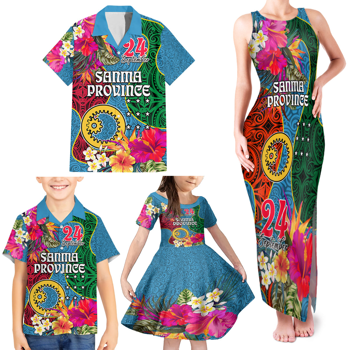 Sanma Day Family Matching Tank Maxi Dress and Hawaiian Shirt Proud To Be A Ni-Van Beauty Pacific Flower LT03 Blue - Polynesian Pride