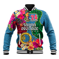 Personalised Sanma Day Baseball Jacket Proud To Be A Ni-Van Beauty Pacific Flower LT03 Unisex Blue - Polynesian Pride