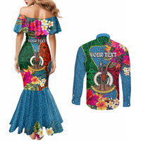 Personalised Sanma Day Couples Matching Mermaid Dress and Long Sleeve Button Shirts Proud To Be A Ni-Van Beauty Pacific Flower LT03 - Polynesian Pride