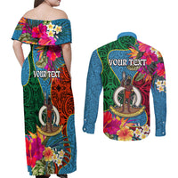 Personalised Sanma Day Couples Matching Off Shoulder Maxi Dress and Long Sleeve Button Shirts Proud To Be A Ni-Van Beauty Pacific Flower LT03 - Polynesian Pride