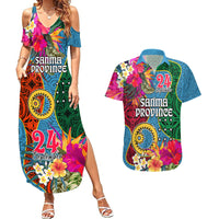 Personalised Sanma Day Couples Matching Summer Maxi Dress and Hawaiian Shirt Proud To Be A Ni-Van Beauty Pacific Flower LT03 Blue - Polynesian Pride