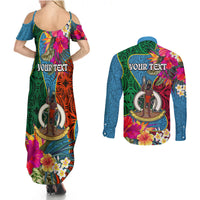 Personalised Sanma Day Couples Matching Summer Maxi Dress and Long Sleeve Button Shirts Proud To Be A Ni-Van Beauty Pacific Flower LT03 - Polynesian Pride