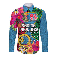 Personalised Sanma Day Long Sleeve Button Shirt Proud To Be A Ni-Van Beauty Pacific Flower LT03 Unisex Blue - Polynesian Pride