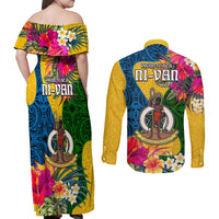Malampa Day Couples Matching Off Shoulder Maxi Dress and Long Sleeve Button Shirts Proud To Be A Ni-Van Beauty Pacific Flower LT03 - Polynesian Pride