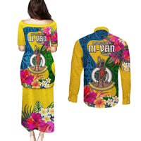 Malampa Day Couples Matching Puletasi Dress and Long Sleeve Button Shirts Proud To Be A Ni-Van Beauty Pacific Flower LT03 - Polynesian Pride