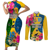 Malampa Day Couples Matching Short Sleeve Bodycon Dress and Long Sleeve Button Shirts Proud To Be A Ni-Van Beauty Pacific Flower LT03 Yellow - Polynesian Pride