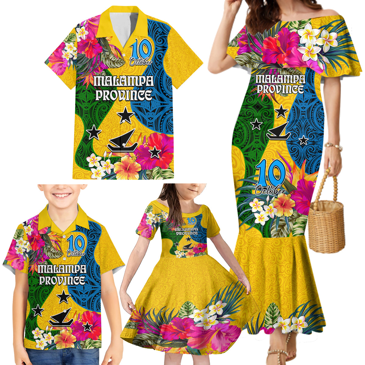 Malampa Day Family Matching Mermaid Dress and Hawaiian Shirt Proud To Be A Ni-Van Beauty Pacific Flower LT03 Yellow - Polynesian Pride