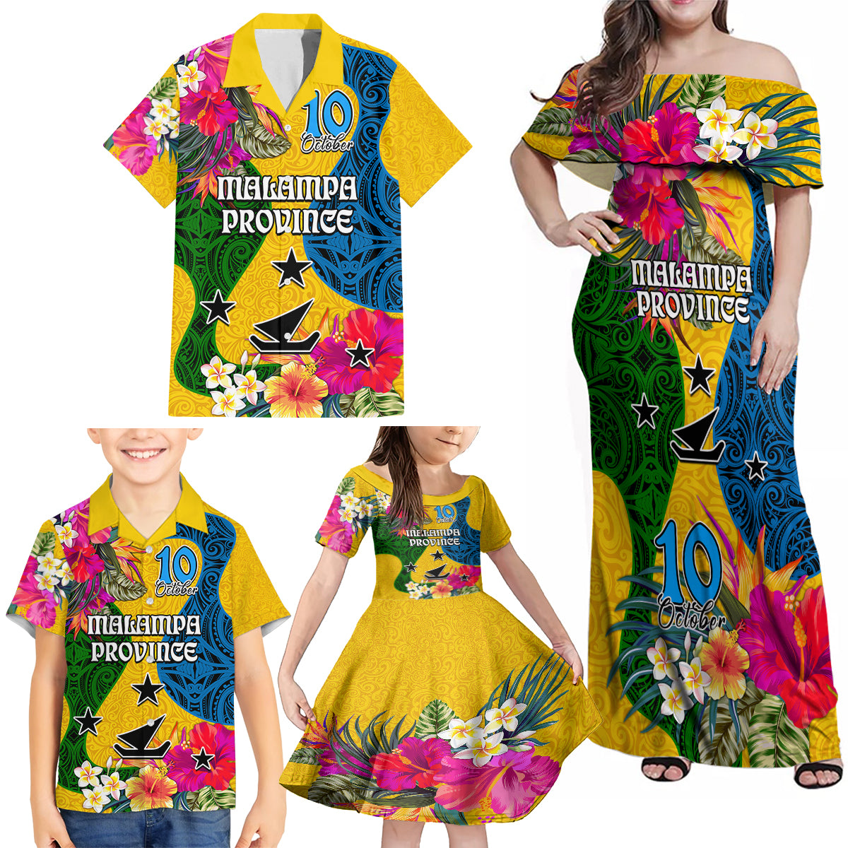Malampa Day Family Matching Off Shoulder Maxi Dress and Hawaiian Shirt Proud To Be A Ni-Van Beauty Pacific Flower LT03 Yellow - Polynesian Pride