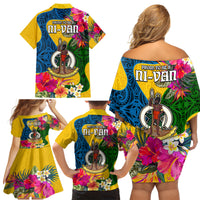 Malampa Day Family Matching Off Shoulder Short Dress and Hawaiian Shirt Proud To Be A Ni-Van Beauty Pacific Flower LT03 - Polynesian Pride