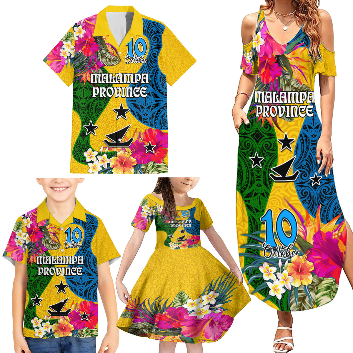 Malampa Day Family Matching Summer Maxi Dress and Hawaiian Shirt Proud To Be A Ni-Van Beauty Pacific Flower LT03 Yellow - Polynesian Pride