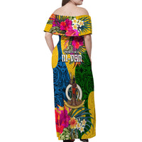 Malampa Day Off Shoulder Maxi Dress Proud To Be A Ni-Van Beauty Pacific Flower LT03 - Polynesian Pride