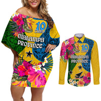 Personalised Malampa Day Couples Matching Off Shoulder Short Dress and Long Sleeve Button Shirts Proud To Be A Ni-Van Beauty Pacific Flower LT03 Yellow - Polynesian Pride