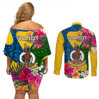 Personalised Malampa Day Couples Matching Off Shoulder Short Dress and Long Sleeve Button Shirts Proud To Be A Ni-Van Beauty Pacific Flower LT03 - Polynesian Pride