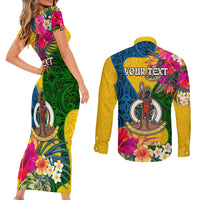 Personalised Malampa Day Couples Matching Short Sleeve Bodycon Dress and Long Sleeve Button Shirts Proud To Be A Ni-Van Beauty Pacific Flower LT03 - Polynesian Pride