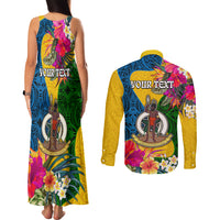 Personalised Malampa Day Couples Matching Tank Maxi Dress and Long Sleeve Button Shirts Proud To Be A Ni-Van Beauty Pacific Flower LT03 - Polynesian Pride