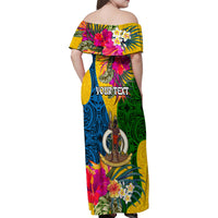 Personalised Malampa Day Family Matching Off Shoulder Maxi Dress and Hawaiian Shirt Proud To Be A Ni-Van Beauty Pacific Flower LT03 - Polynesian Pride