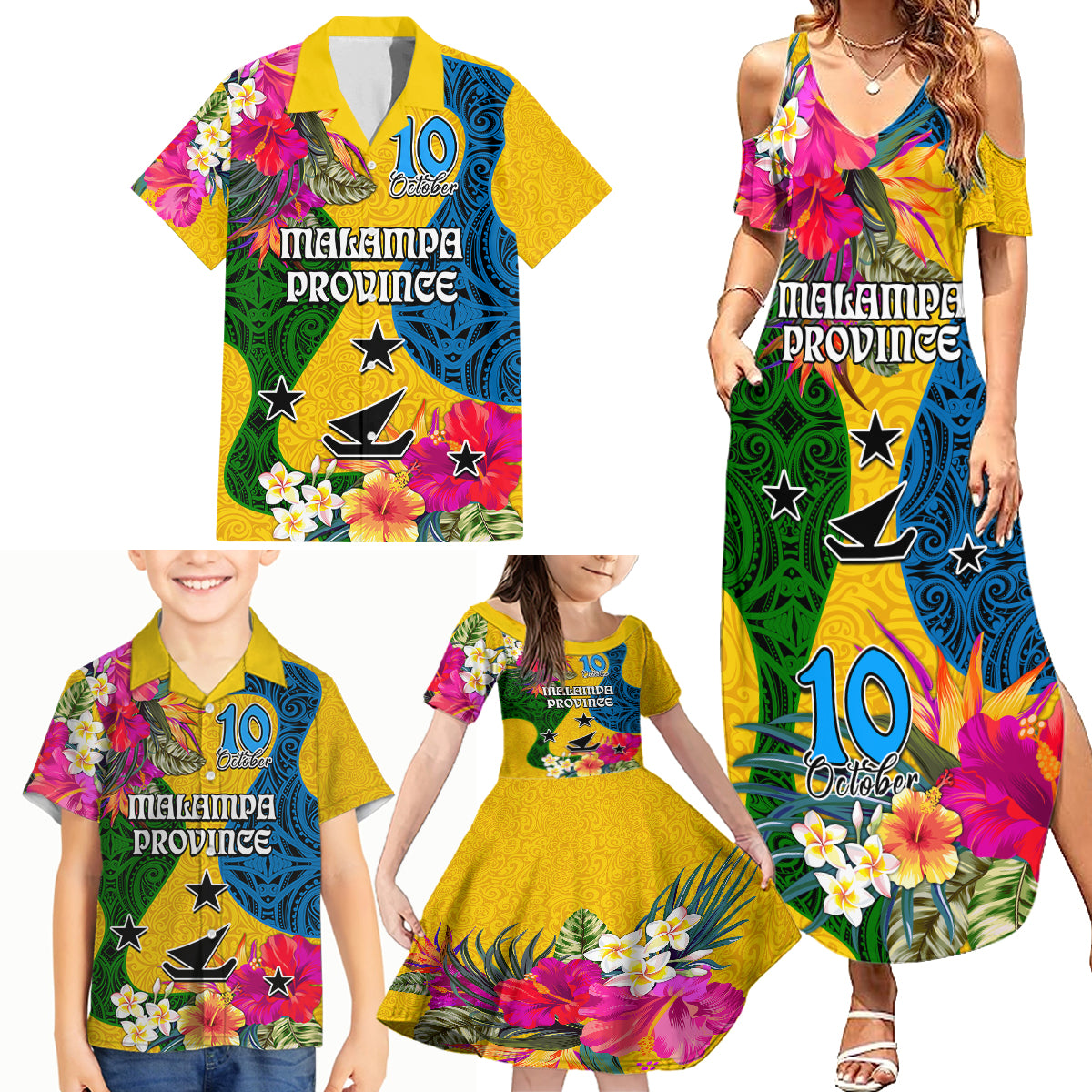 Personalised Malampa Day Family Matching Summer Maxi Dress and Hawaiian Shirt Proud To Be A Ni-Van Beauty Pacific Flower LT03 Yellow - Polynesian Pride