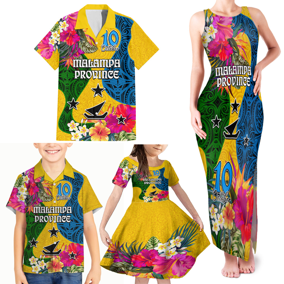 Personalised Malampa Day Family Matching Tank Maxi Dress and Hawaiian Shirt Proud To Be A Ni-Van Beauty Pacific Flower LT03 Yellow - Polynesian Pride
