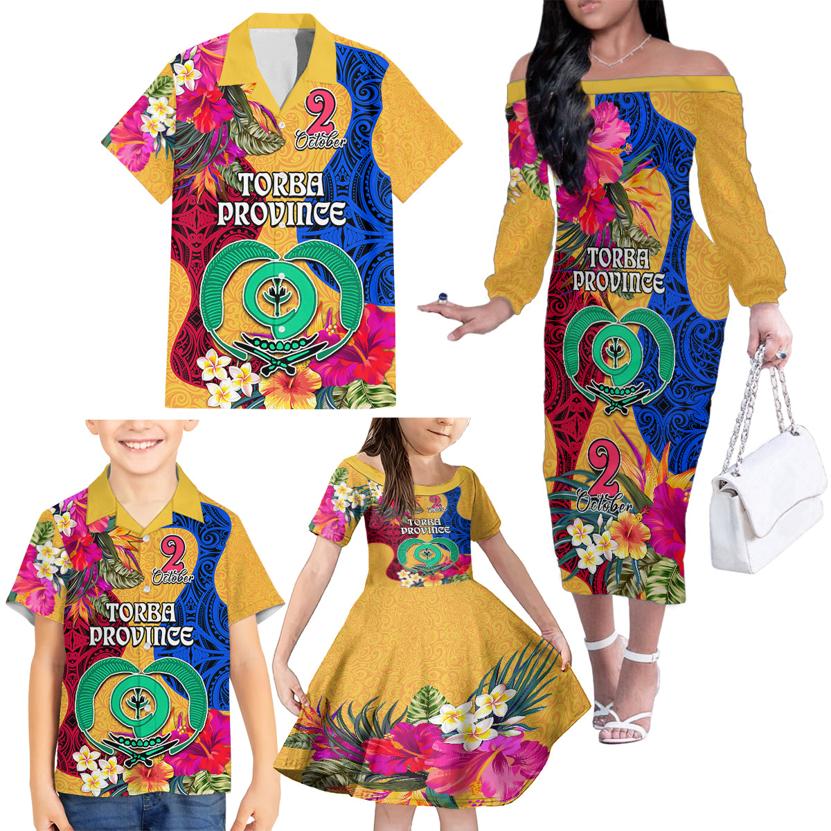 Torba Day Family Matching Off Shoulder Long Sleeve Dress and Hawaiian Shirt Proud To Be A Ni-Van Beauty Pacific Flower LT03 Yellow - Polynesian Pride